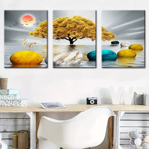 3pcs Water Surface Marble Canvas Framed 60x90cm - High Quality Print 100% Australian Made Wall Canvas Ready to Hang