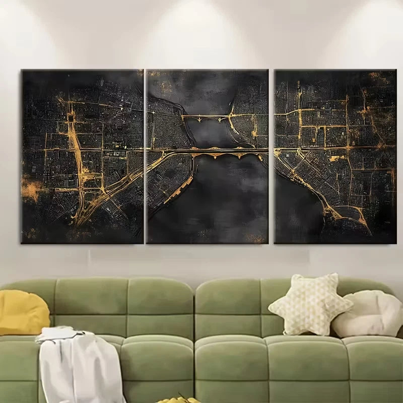 3pcs Black and White Urban Paris Map Metal Print Ready to Hang Art