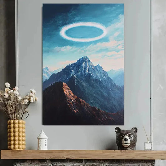 Minimalist Mountain Ring Light Abstract Poster 40x60cm Metal Print Ready to Hang