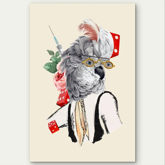 Surreal Cockatoo Portrait Quirky Collage 40x60cm Metal Print Ready to Hang