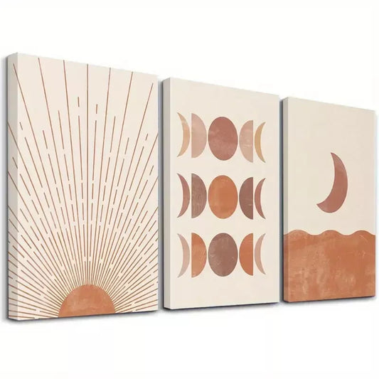 3pcs Abstract Art Coral Pink Minimalist Shapes  Wall Art Set Canvas Framed 50x70cm -  High Quality Print 100% Australian Made Wall Canvas Ready to Hang