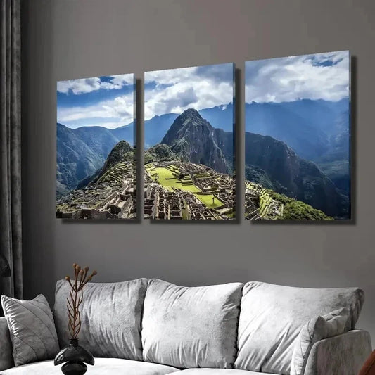 3pcs Historic Sanctuary of Machu Picchu Wall Art Set Canvas Framed 40x60cm - High Quality Print 100% Australian Made Wall Canvas Ready to Hang