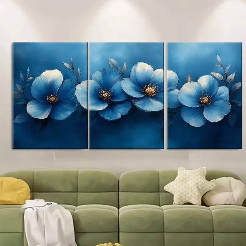 3pcs , Blue Floral Watercolour Metal Print Ready to Hang Art