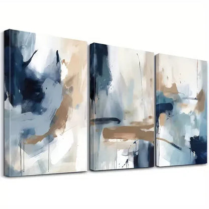 3pcs Abstract Wall Art In Shades Of Blue And Brown And White Wall Art Set Canvas Unframed - High Quality Print 100% Australian Made Wall Canvas