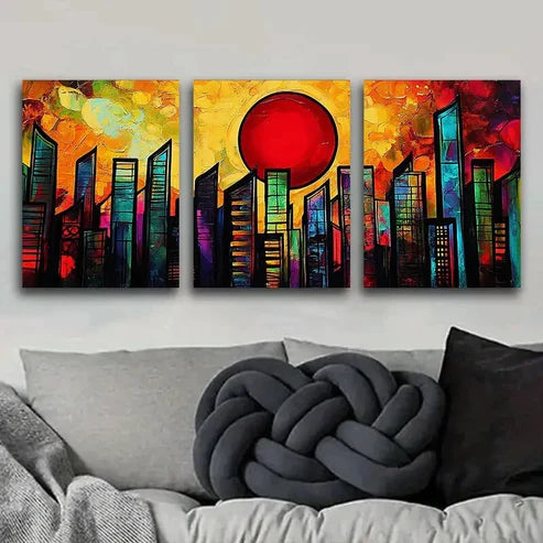 3pcs Abstract Cityscape Darkness Color Perfect Wall Art Set Canvas Unframed - High Quality Print 100% Australian Made Wall Canvas