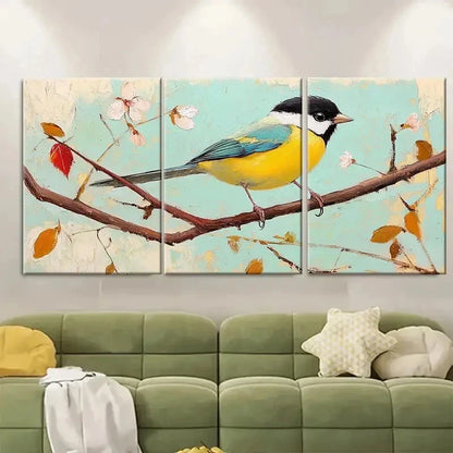 3pcs Chickadee Original Art Birds TI  Wall Art Set Canvas Framed 50x70cm - High Quality Print 100% Australian Made Wall Canvas Ready to Hang