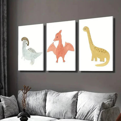 3pcs Cute Cartoon Dinosaurs Decoration Wall Art Set Canvas Unframed - High Quality Print 100% Australian Made Wall Canvas