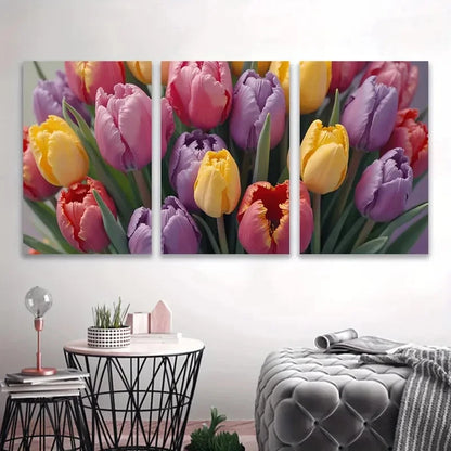 3pcs Colorful Tulip Floral Painting Wall Art Set Canvas Framed 60x90cm - High Quality Print 100% Australian Made Wall Canvas Ready to Hang
