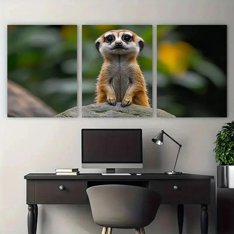 3pcs Meerkat on Rock Nature Photography Metal Print Ready to Hang Art