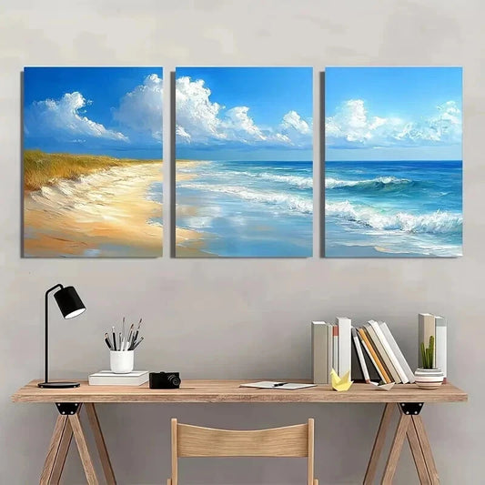 3pcs Beach and Sea Landscape Painting Wall Art Set Canvas Framed 40x60cm - High Quality Print 100% Australian Made Wall Canvas Ready to Hang