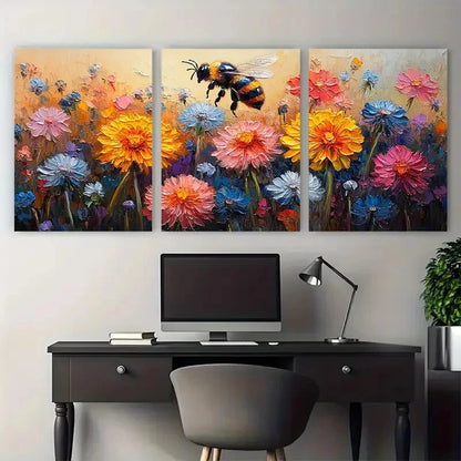 3pcs Vibrant Dandelion Floral Impasto Design Metal Print Ready to Hang Art