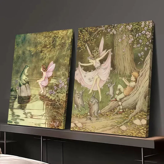 2pcs Whimsical Forest Scene Painting Canvas Framed 50x75cm - High Quality Print 100% Australian Made Wall Canvas Ready to Hang