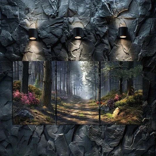 3pcs Tall Pines and Fuchsias Landscape Metal Print Ready to Hang Art