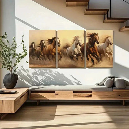 3pcs Horses Running Desert Animal Artistic Wall Art Set Canvas Framed 40x60cm - High Quality Print 100% Australian Made Wall Canvas Ready to Hang