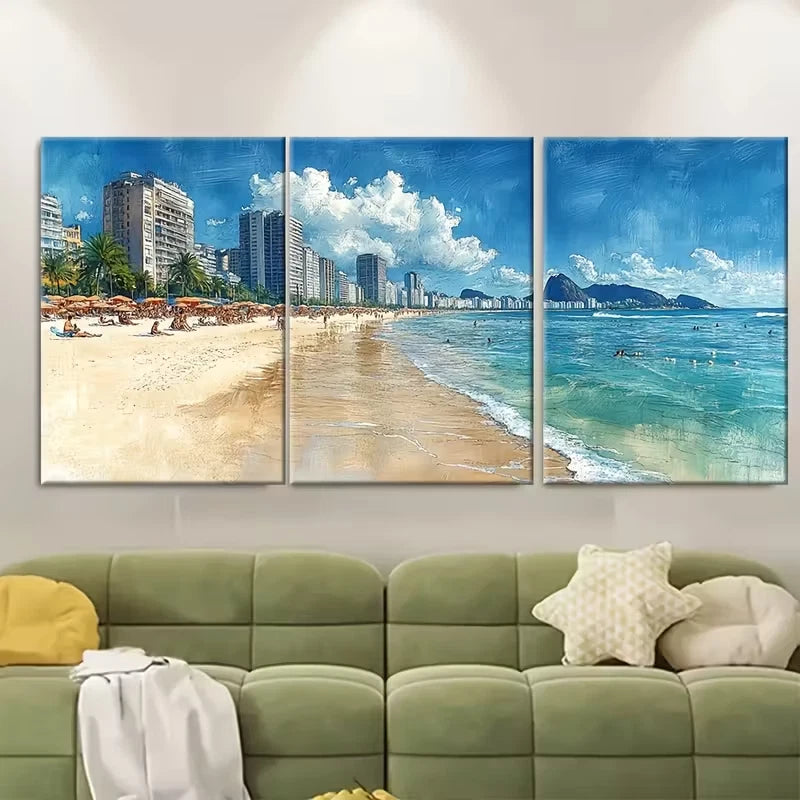 3pcs Copacabana Beach Metal Print Ready to Hang Art