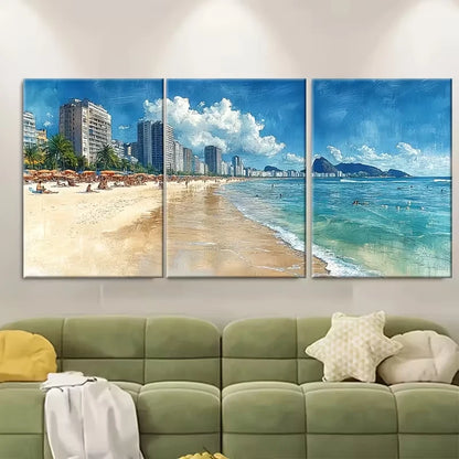 3pcs Copacabana Beach Metal Print Ready to Hang Art