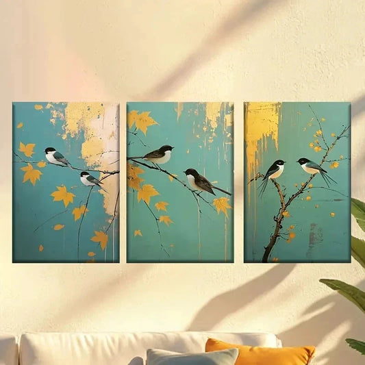 3pcs Modern Nordic style with birds Wall Art Set Canvas Framed 60x90cm - High Quality Print 100% Australian Made Wall Canvas Ready to Hang
