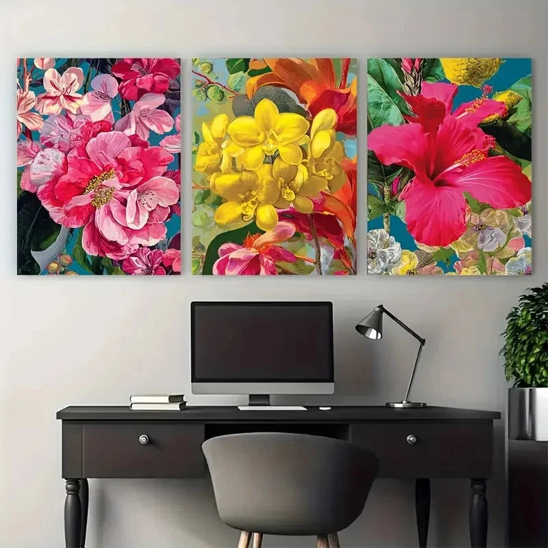 3pcs Venezuela Botanical Floral Illustration Wall Art Set Canvas Framed 40x60cm - High Quality Print 100% Australian Made Wall Canvas Ready to Hang