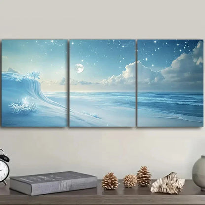 3pcs Walking Along The Beach Blue Sky Metal Print Ready to Hang Art