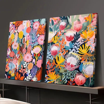 2pcs Native Flowers and Shrubs, Bohemian Style Canvas Framed 50x75cm - High Quality Print 100% Australian Made Wall Canvas Ready to Hang