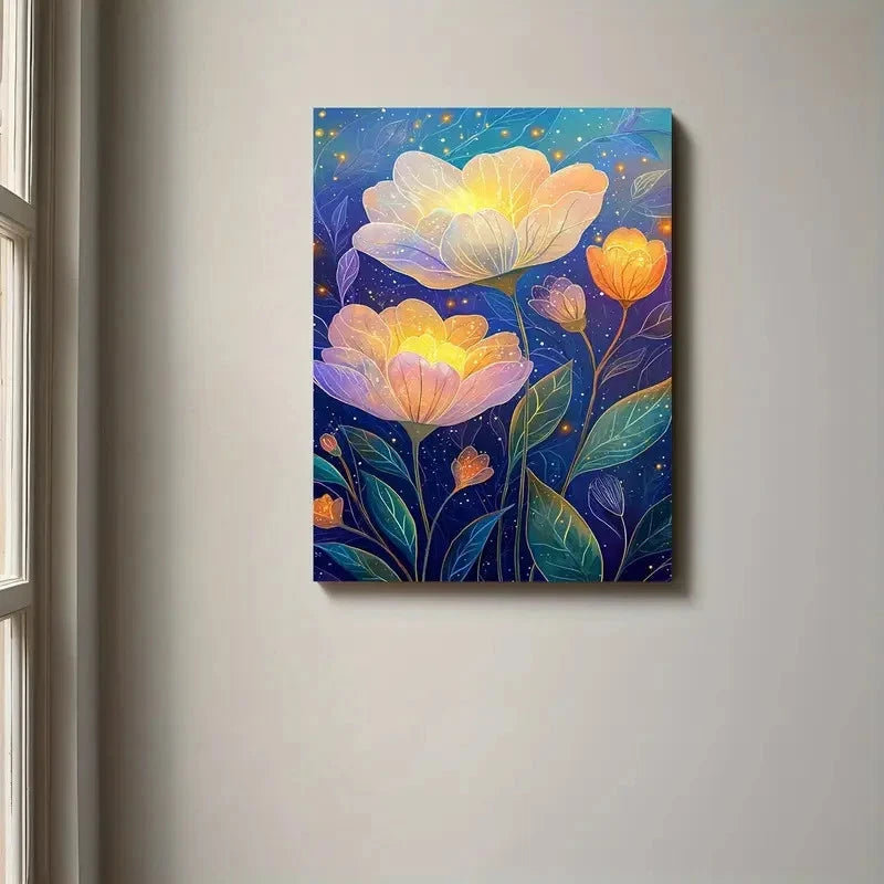 Beautiful Glowing Floral Magical Flower Painting 40x60cm Metal Print Ready to Hang