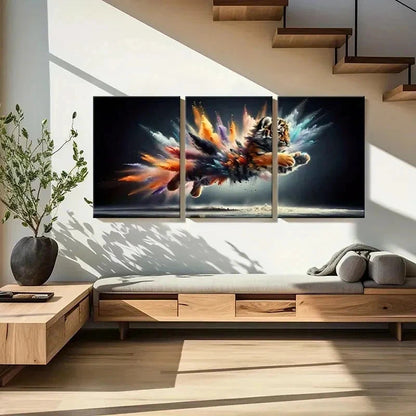 3pcs Fantasy Animal Art Splash Ink Style Tiger Wall Art Set Canvas Framed 40x60cm - High Quality Print 100% Australian Made Wall Canvas Ready to Hang