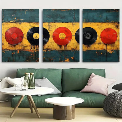 3pcs Vibrant Retro Vinyl Records Metal Print Ready to Hang Art