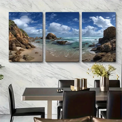 3pcs Misty Beach Seascape Photography Australia Wall Art Set Canvas Framed 40x60cm - High Quality Print 100% Australian Made Wall Canvas Ready to Hang