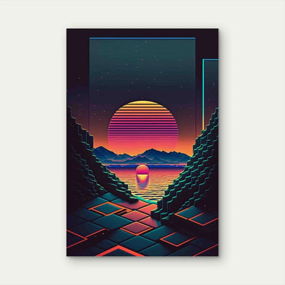 Retro Neon Sunset 60x90cm Metal Print Ready to Hang