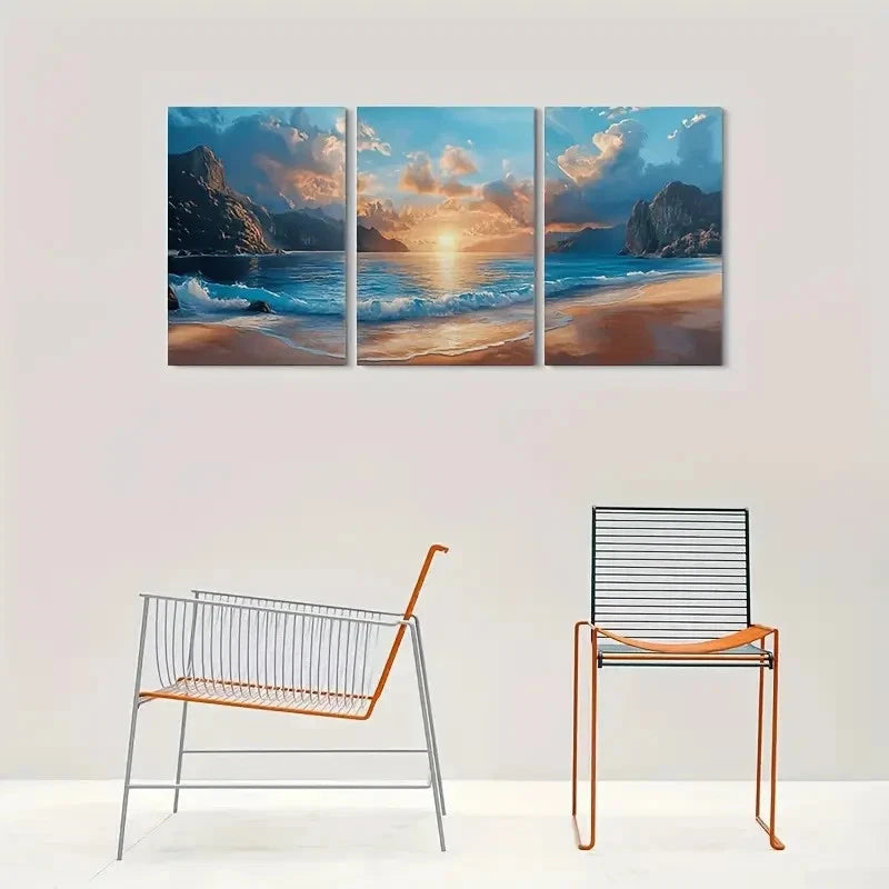 3pcs Ocean Waves & Rocky Shoreline Metal Print Ready to Hang Art