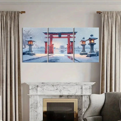 3pcs Winter Wonderland Japanese Torii Gate Metal Print Ready to Hang Art