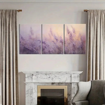 3pcs Lavender Field Soft Pastels Serene Landscape Metal Print Ready to Hang Art