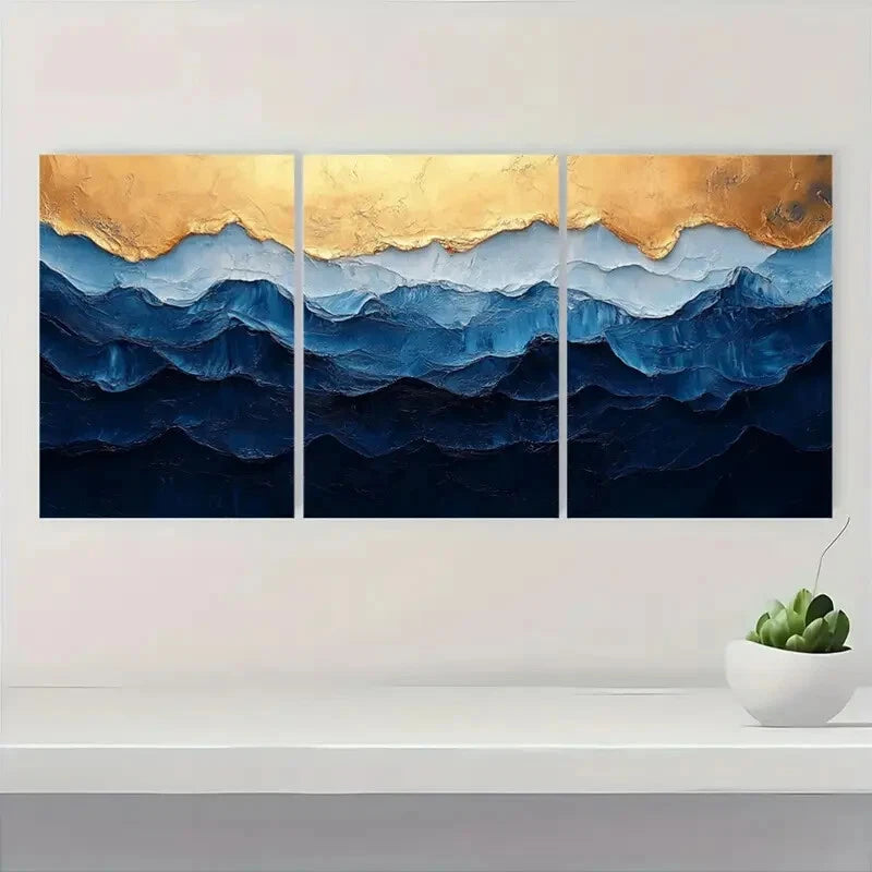 3pcs Minimalist Blue and White Texture Painting Metal Print Ready to Hang Art