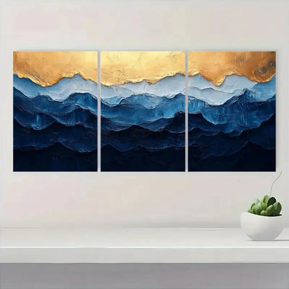 3pcs Minimalist Blue and White Texture Painting Metal Print Ready to Hang Art