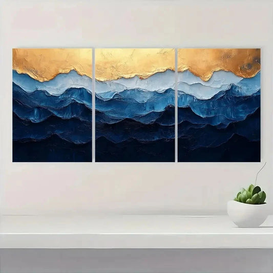 3pcs Minimalist Blue and White Texture Painting Metal Print Ready to Hang Art