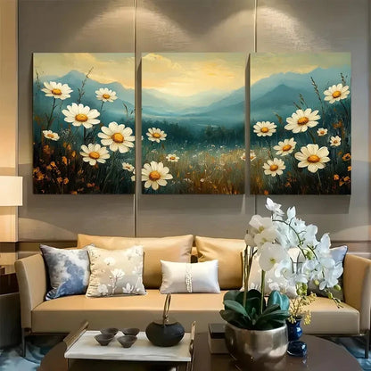 3pcs Rustic Daisy Meadow Country Charm Nature Metal Print Ready to Hang Art