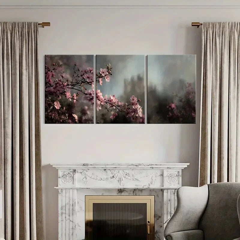 3pcs Artistic Cherry Blossoms Dreamy Silhouette Metal Print Ready to Hang Art