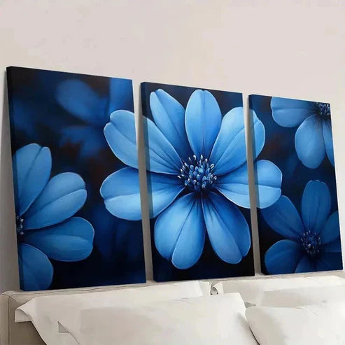 3pcs Blue Chicory Art Beige Art TY Wall Art Set Canvas Unframed - High Quality Print 100% Australian Made Wall Canvas - Bella Home Decor