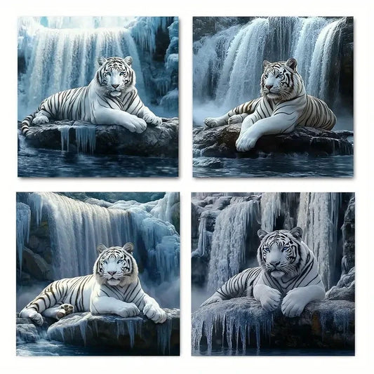 4pcsRealistic White TigersWall Art Canvas Framed