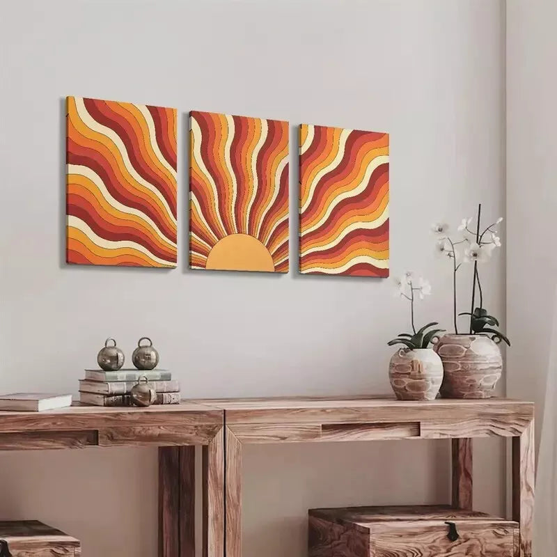 3pcs Deco Sunburst  Wall Art Set Canvas Framed 50x70cm - High Quality Print 100% Australian Made Wall Canvas Ready to Hang - Bella Home Decor