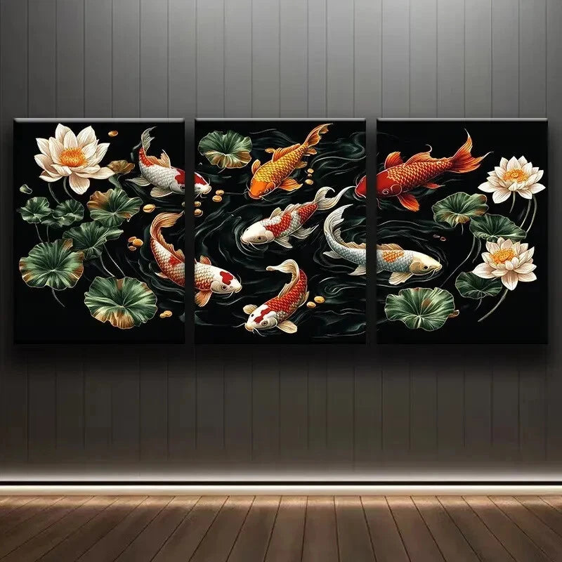 3pcs Abstract Golden Tree with Autumn Leaves Dark Metal Print Ready to Hang Art