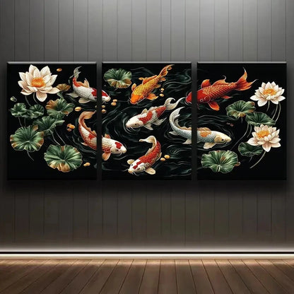 3pcs Abstract Golden Tree with Autumn Leaves Dark Metal Print Ready to Hang Art