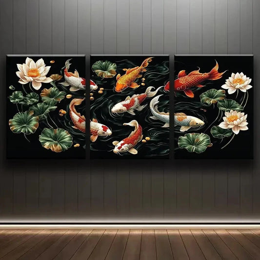 3pcs Abstract Golden Tree with Autumn Leaves Dark Metal Print Ready to Hang Art