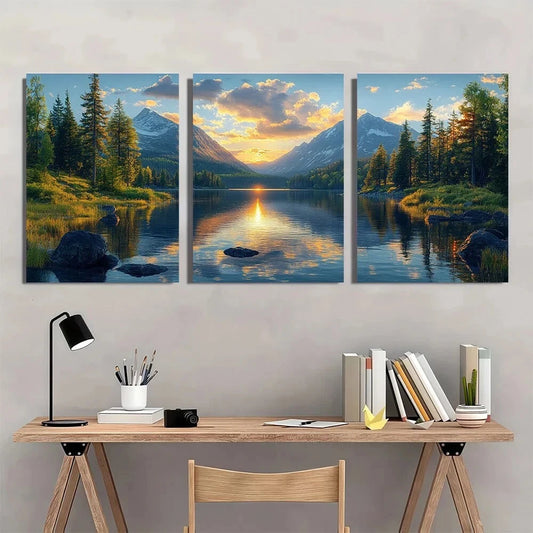 3pcs Nature Mountain Lake Scene Metal Print Ready to Hang Art
