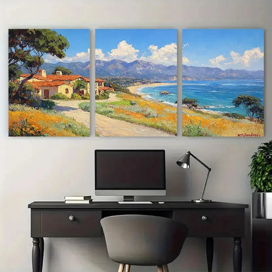 3pcs Monterey Bay Painting California Coastline Metal Print Ready to Hang Art