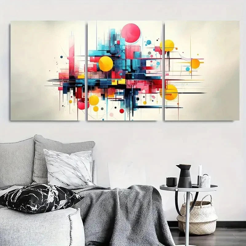 3pcs Geometric Vibrant Colorful Shapes Metal Print Ready to Hang Art
