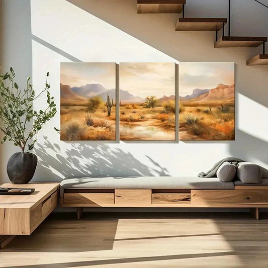 3pcs Desert Landscape Cactus Plant Mountain Range Metal Print Ready to Hang Art