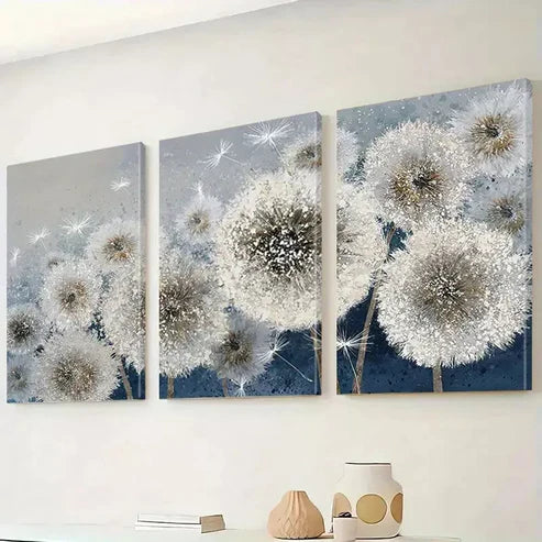 3pcs Dandelion Flower Abstract Floral Canvas Framed 60X90cm - High Quality Print 100% Australian Made Wall Canvas Ready to Hang