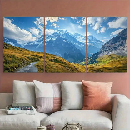 3pcs Jungfraujoch Swiss Peaks Illustration Metal Print Ready to Hang Art