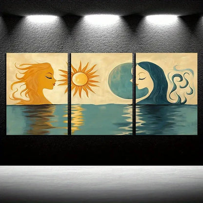 3pcs Couples on The Water Surface Illustration Metal Print Ready to Hang Art